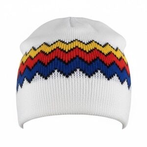 VTG Wool Wigwam Mills‎ Winter Beanie Knit White Zigzag Toboggan USA Ski Gorpcore